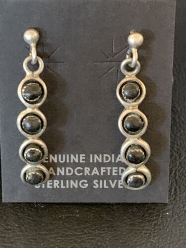 Navajo Multi-Stone Black Onyx Drop Earrings | Sterling Silver | 1.25" | 12649