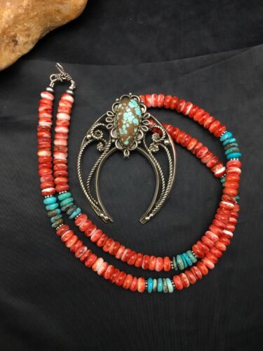 Navajo Turquoise #8 Spiny Oyster Naja Pendant | Sterling Silver Necklace | 24" | Authentic Native American | 4062