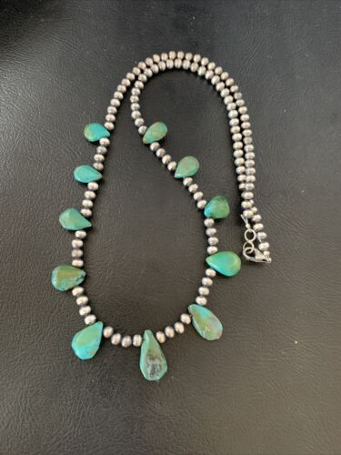 Native American Navajo Green Turquoise Necklace | Sterling Silver | 19" | 12916 - Masha USA