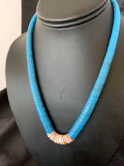Southwestern Santo Domingo Spiny Oyster & Blue Turquoise Graduated Necklace | Authentic Native American | 19" | 12526