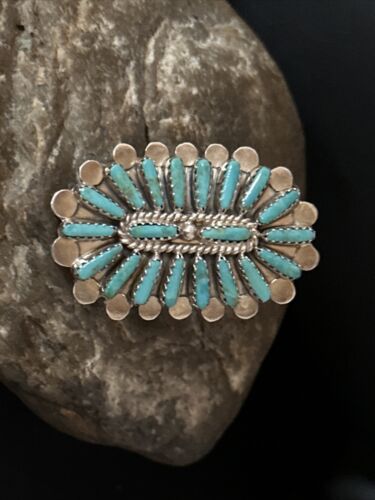 Navajo Blue Turquoise Cluster Ring | Authentic Native American Sterling Silver | Multi-Stone | Sz 8.5 | 14273