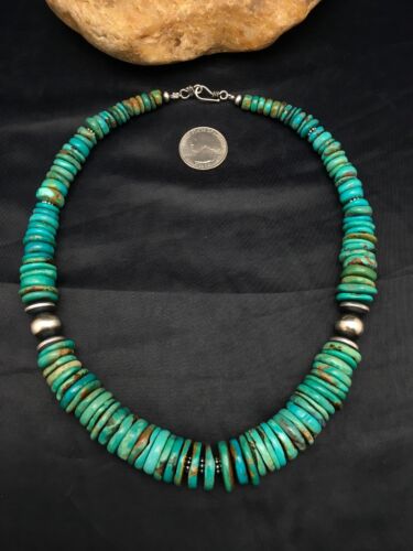 Southwestern Navajo Graduated Turquoise Sterling Silver Necklace | Authentic Native American | 18" | 4045