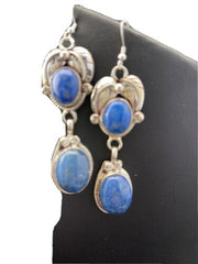 Native American Navajo Denim Lapis Dangle Earrings | Sterling Silver | 2" | 01792