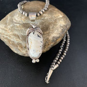 Men's Navajo Pearl White Buffalo Turquoise Sterling Necklace Pendant | 13752