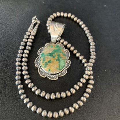 Men's Royston Turquoise Necklace Pendant | Navajo Pearls | Sterling Silver | Authentic Native American Handmade | 14005