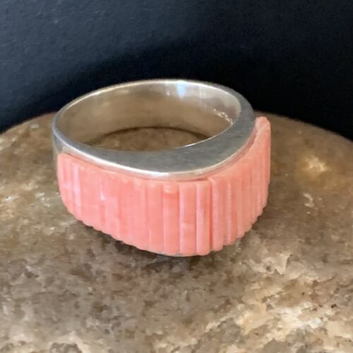 Navajo Pink Coral Inlay Band Ring | Sz 7 | Authentic Native American Handmade | 12411