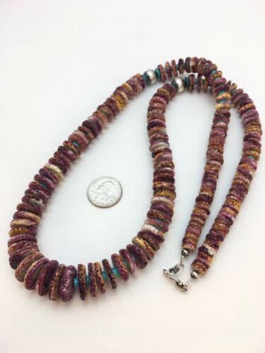 Navajo Purple Spiny Oyster & Turquoise Necklace | Sterling Silver | Authentic Native American | 32" | 8886