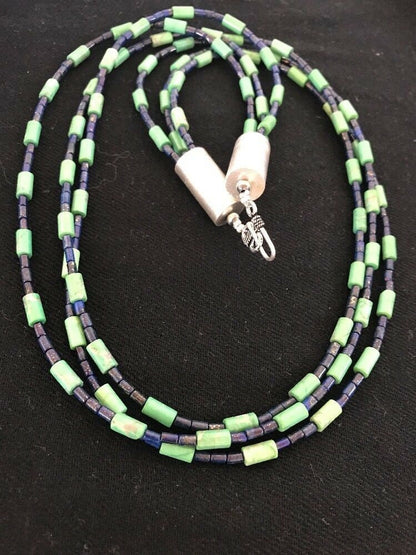 Navajo Tube Beads Lapis Turquoise Necklace | Sterling Silver | Authentic Native American Handmade | 3260