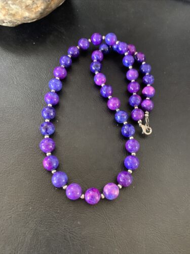Navajo Pearls Purple Sugilite Bead Necklace | Sterling Silver | Authentic Native American Handmade | 20" | 11805