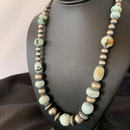 Navajo Pearl Dry Creek Turquoise Beads Necklace | Sterling Silver | 21" | Authentic Native American Handmade | 10978