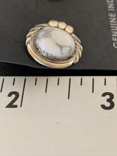 Navajo Sterling Silver White Howlite Oval Earrings | 0.50" | Authentic Native American Handmade | 13374
