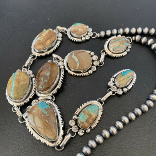 Navajo Men's Lariat Necklace | Boulder Turquoise | Sterling Silver | Native American Handmade | 2222