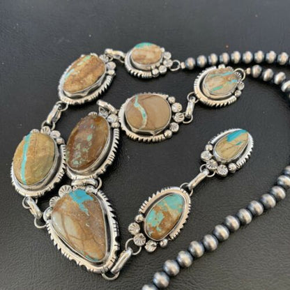 Navajo Men's Lariat Necklace | Boulder Turquoise | Sterling Silver | Native American Handmade | 2222