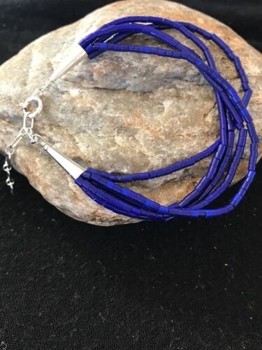 Blue Stabilized Lapis Heishi Bracelet | Sterling Silver | 5-Strand | 7" | 13598