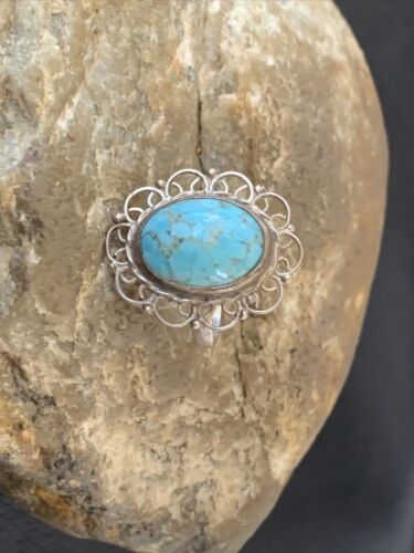 Southwestern Old Pawn Navajo Blue Turquoise Ring | Sterling Silver | Sz 5 | Authentic Native American Handmade | 10781