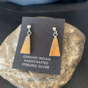 Navajo Orange Spiny Oyster Inlay Earrings | Sterling Silver | Authentic Native American Handmade | 12677