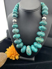 Men's Navajo Pearl Sterling Silver Necklace | Graduated Blue Chunky Turquoise | Authentic Native American | 24" | 01744