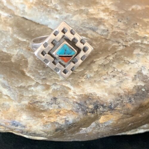Navajo Blue Turquoise Spiny Oyster Inlay Ring | Sz 7 | Authentic Native American Handmade | 13170