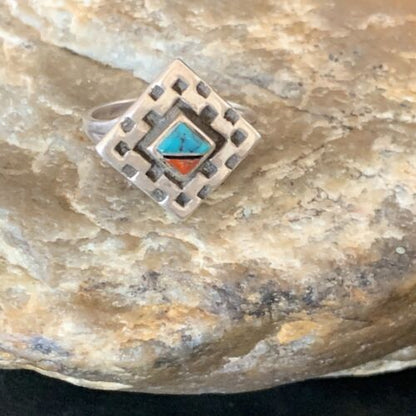 Navajo Blue Turquoise Spiny Oyster Inlay Ring | Sz 7 | Authentic Native American Handmade | 13170