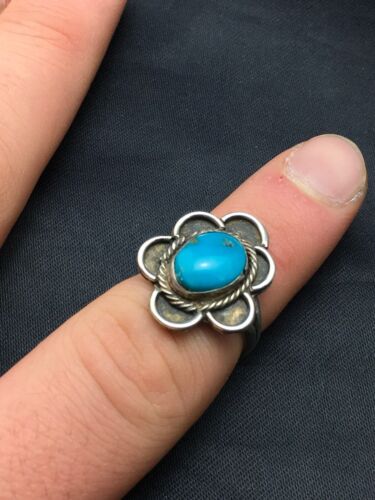 Southwestern Blue Turquoise Navajo Ring | Sterling Silver | Sz 6 | Authentic Native American Handmade | 4407