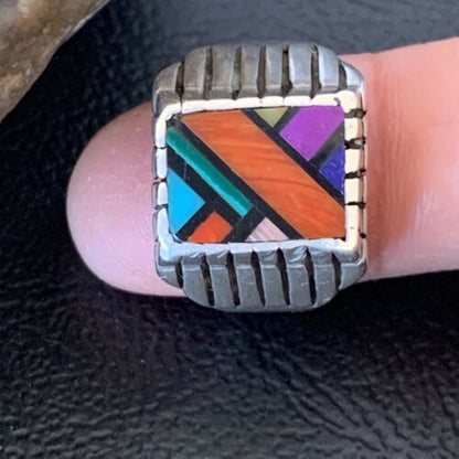 Old Pawn Navajo Blue Turquoise Spiny Inlay Ring | Sterling Silver | Sz 6 | 10380