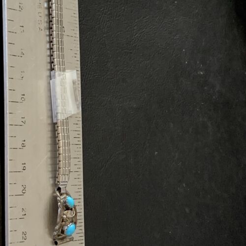 Navajo Sterling Silver Watch Tips | Old Pawn Blue Turquoise Band | Authentic Native American Jewelry | 1638