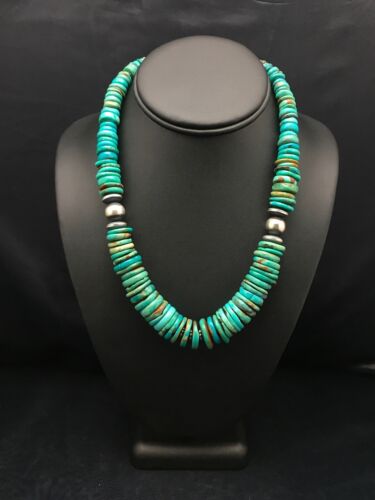 Southwestern Navajo Graduated Turquoise Sterling Silver Necklace | Authentic Native American | 18" | 4045