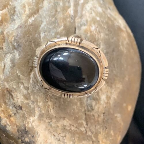 Navajo Black Onyx Ring | Sterling Silver | Sz 10 | Authentic Native American Handmade | 11953