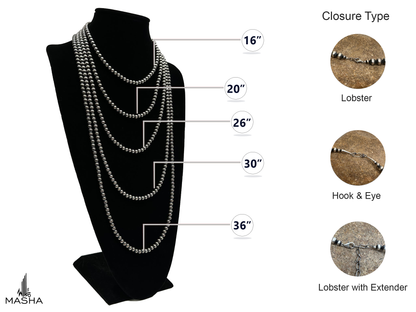 16mm Sterling Silver Navajo Pearls | Authentic Native American Handmade Necklace | Length 14"-96"