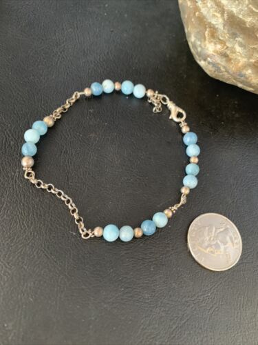 Navajo Blue Larimar Link Bracelet | Sterling Silver | 6mm | 8.5" | Authentic Native American Handmade | 14186