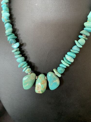 Navajo Blue Green Turquoise Necklace | Sterling Silver | 16" | Authentic Native American Handmade | 12913