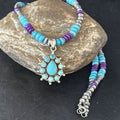 Blue Turquoise Sugilite Multi-Stone Necklace Pendant | Navajo Sterling Silver | 14640