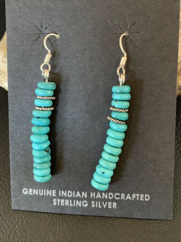 Navajo Blue Turquoise Earrings | Sterling Silver | American Pearls Bead | 1.5" | 13054