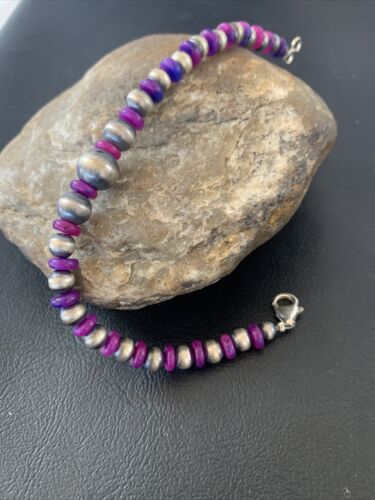 Navajo Purple Stabilized Sugilite Bead Bracelet | Sterling Silver | 8" | Authentic Native American Handmade | 01966