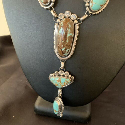 Navajo Blue Turquoise Lariat Necklace | Sterling Silver | Authentic Native American Handmade | 11468