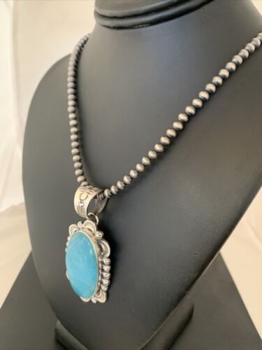 Navajo Blue Larimar Pendant Necklace | Sterling Silver | Authentic Native American Handmade | 1313
