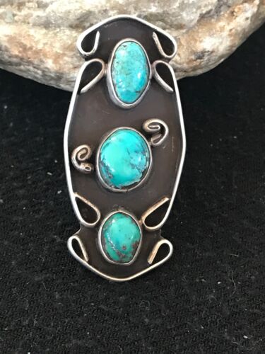 Navajo Southwestern Blue Turquoise Multi-Stone Ring | Authentic Native American Sterling Silver | Old Pawn | Sz 5 | 8635