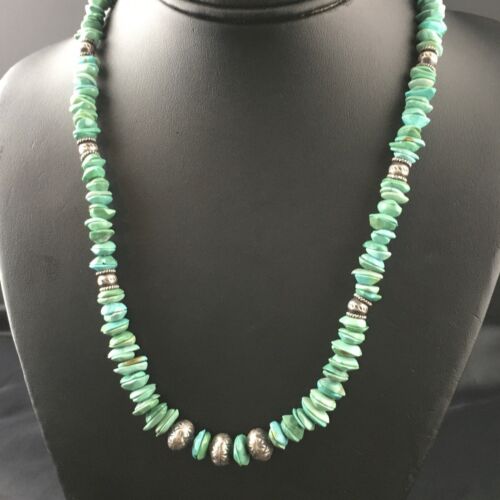 Men's Navajo Blue Green Turquoise Necklace | Sterling Silver | 19" | Authentic Native American Handmade | 10131