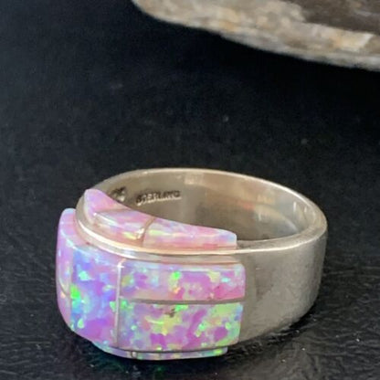 Navajo Pink Opal Inlay Band Ring | Sz 9 | Authentic Native American Handmade | 12407