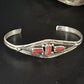 Native American Navajo Red Coral Cuff Bracelet | Sterling Silver | Authentic Handmade | 14592