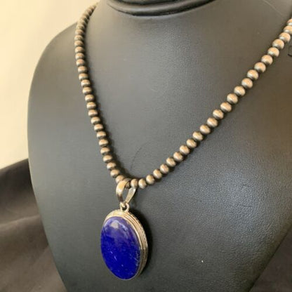Native American Navajo Blue Lapis Pendant Necklace | Sterling Silver | 11718 - Masha USA