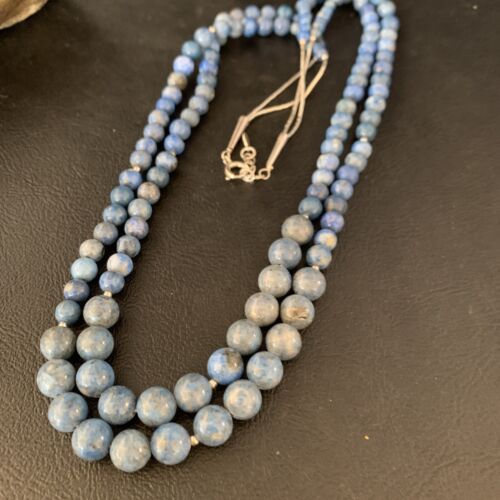 Native American Denim Lapis Bead Necklace | Sterling Silver | 21" | 2028