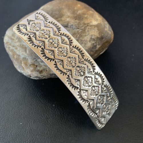 Southwestern Sterling Silver Stamped Navajo Hair Barrette | Handmade | 4" | 1213