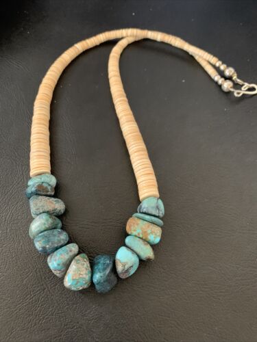 USA Handmade Shell & Turquoise Bead Pendant Necklace with Pearls | Authentic Native American | 20" | 12523