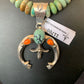 Navajo Pearl Necklace with Sterling Silver Green Turquoise & Spiny Oyster Naja Pendant | 11700