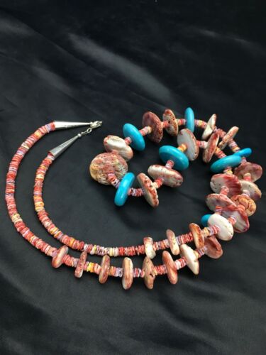 Navajo Spiny Oyster & Turquoise Necklace | Sterling Silver | Authentic Native American Handmade | 32" | 2910