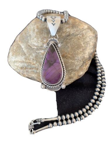 Navajo Purple Sugilite Pendant with Pearls | Sterling Silver Necklace | Authentic Native American Handmade | 4928