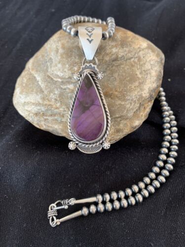 Navajo Purple Sugilite Pendant with Pearls | Sterling Silver Necklace | Authentic Native American Handmade | 4928