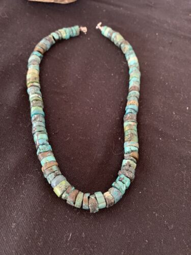 Rustic Turquoise Heishi Bead Necklace | 11mm | Navajo Sterling Silver | Authentic Native American Handmade | 17" | 639