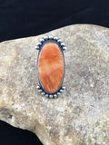 Navajo Orange Spiny Oyster Ring | Sterling Silver | Sz 9 | Authentic Native American Handmade | 10071